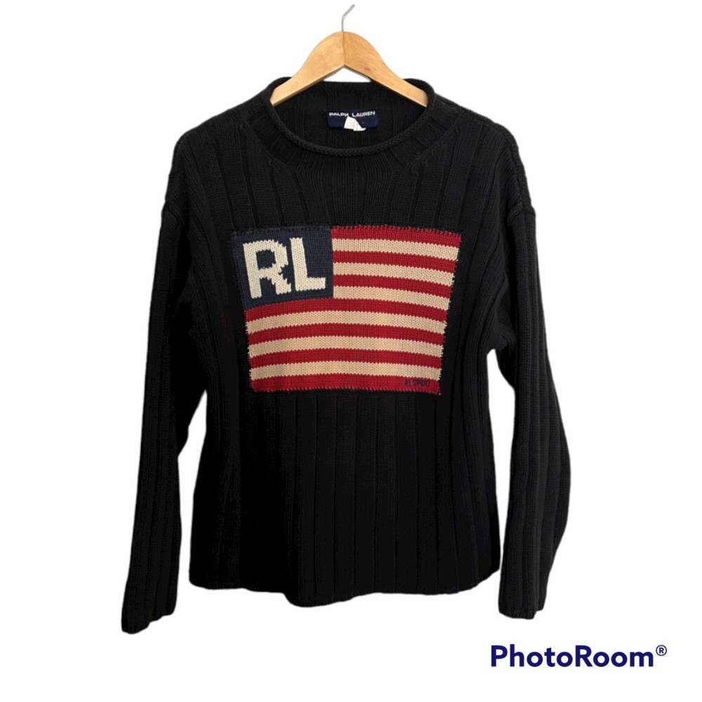 Ralph Lauren Vintage Flag Sweater RL Sample Size Medium
